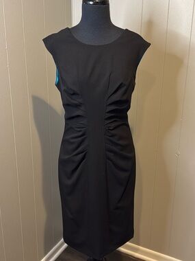 Calvin Klein Black Sheath Dress – Size 8 – Ruched Waist – Sleeveless – NWT